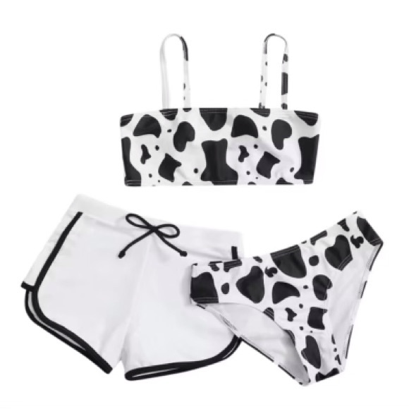 Girls' Swimwear Summer Cute Bikini Cow Print Three-piece Swimsuit High Size 5T - Picture 4 of 4